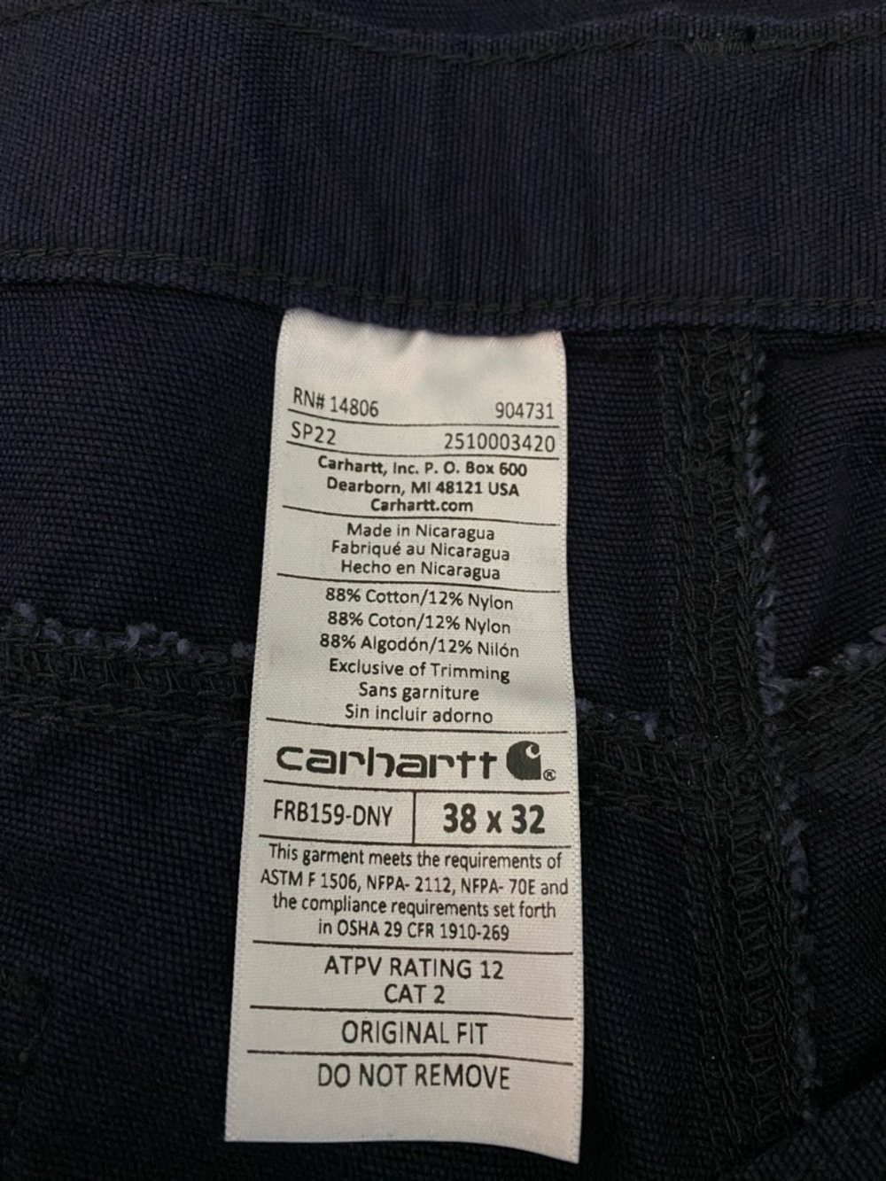 Carhartt Mens NWT Navy Flame Resistant Cat 2 Canvas Work Pants Lot( x2) 38 X 32 - Picture 8 of 15